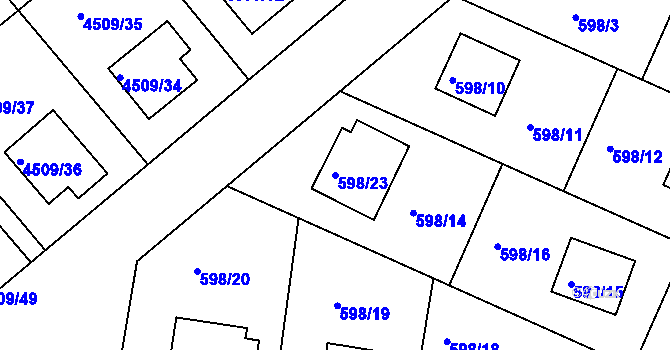 Parcela st. 598/23 v KÚ Kutná Hora, Katastrální mapa