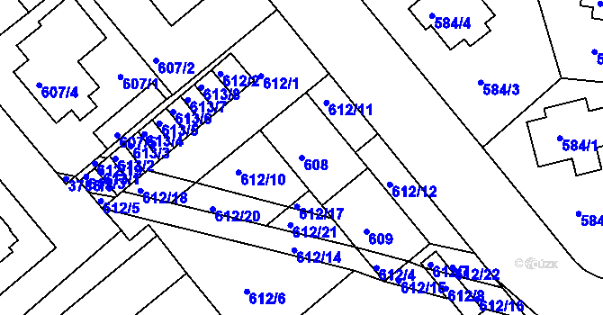 Parcela st. 608 v KÚ Kutná Hora, Katastrální mapa