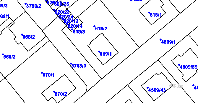 Parcela st. 619/1 v KÚ Kutná Hora, Katastrální mapa
