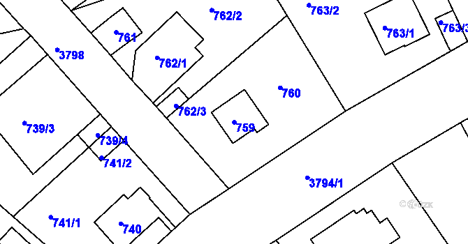 Parcela st. 759 v KÚ Kutná Hora, Katastrální mapa