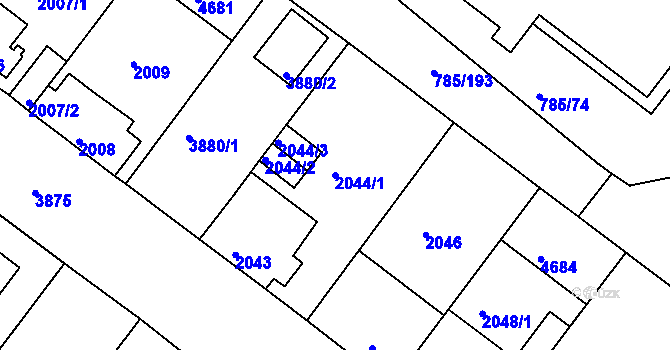 Parcela st. 2044/1 v KÚ Kutná Hora, Katastrální mapa