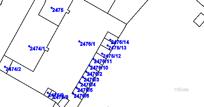 Parcela st. 2476/12 v KÚ Kutná Hora, Katastrální mapa