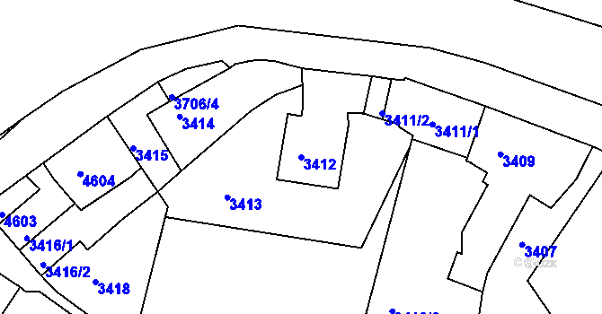Parcela st. 3412 v KÚ Kutná Hora, Katastrální mapa