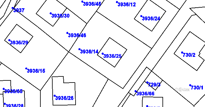 Parcela st. 3936/25 v KÚ Kutná Hora, Katastrální mapa
