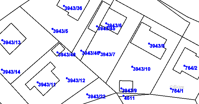 Parcela st. 3943/7 v KÚ Kutná Hora, Katastrální mapa