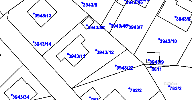 Parcela st. 3943/12 v KÚ Kutná Hora, Katastrální mapa