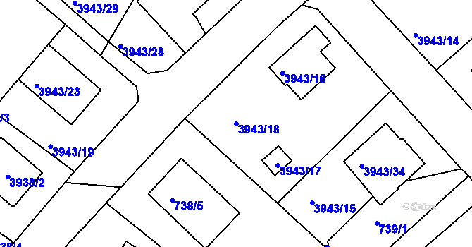 Parcela st. 3943/18 v KÚ Kutná Hora, Katastrální mapa