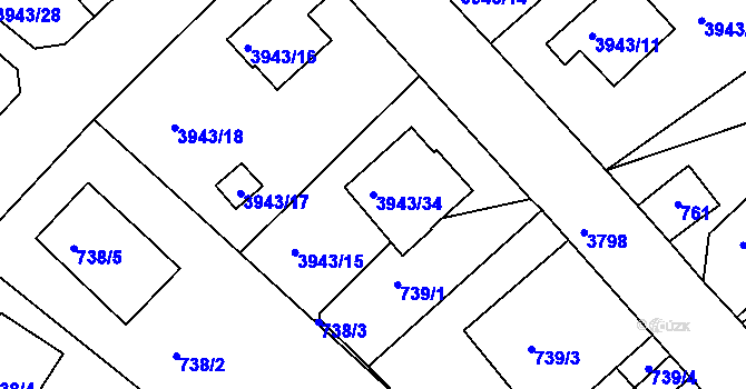 Parcela st. 3943/34 v KÚ Kutná Hora, Katastrální mapa