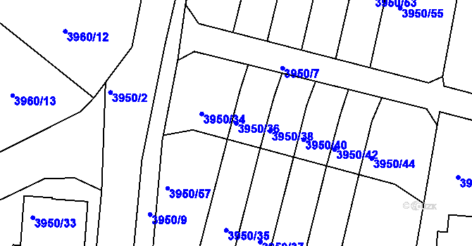Parcela st. 3950/36 v KÚ Kutná Hora, Katastrální mapa