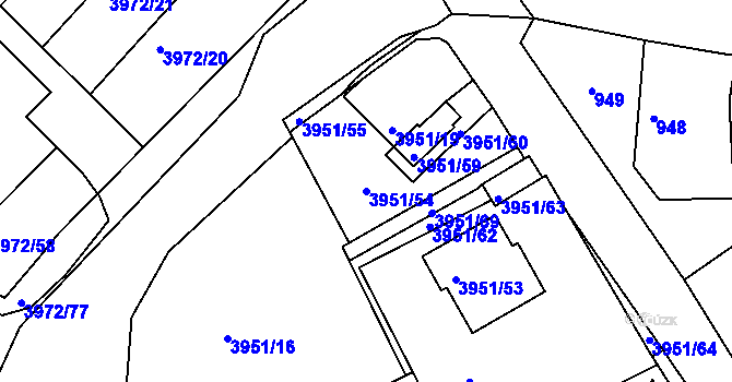 Parcela st. 3951/54 v KÚ Kutná Hora, Katastrální mapa