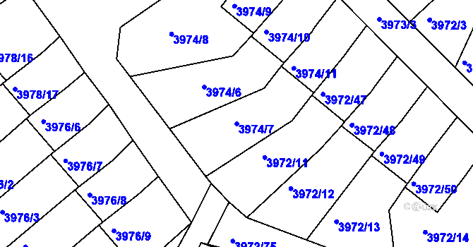 Parcela st. 3974/7 v KÚ Kutná Hora, Katastrální mapa