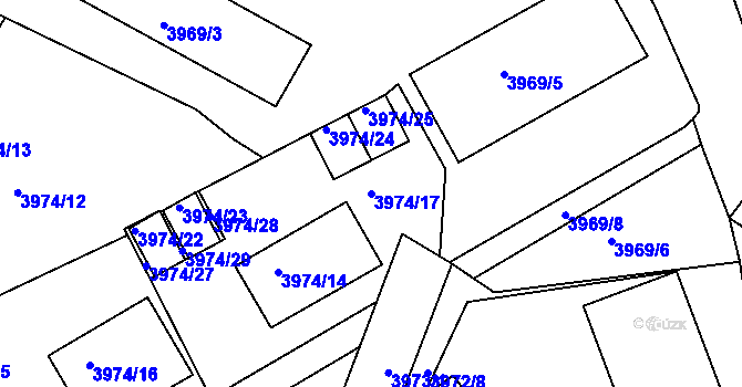 Parcela st. 3974/17 v KÚ Kutná Hora, Katastrální mapa