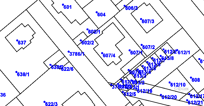 Parcela st. 607/4 v KÚ Kutná Hora, Katastrální mapa