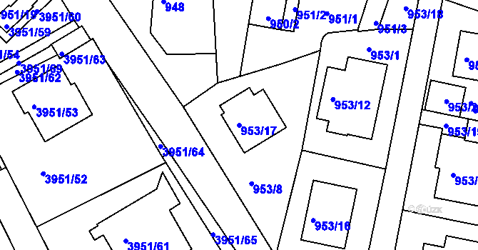 Parcela st. 953/17 v KÚ Kutná Hora, Katastrální mapa
