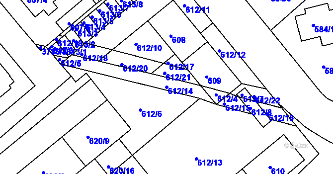 Parcela st. 612/14 v KÚ Kutná Hora, Katastrální mapa