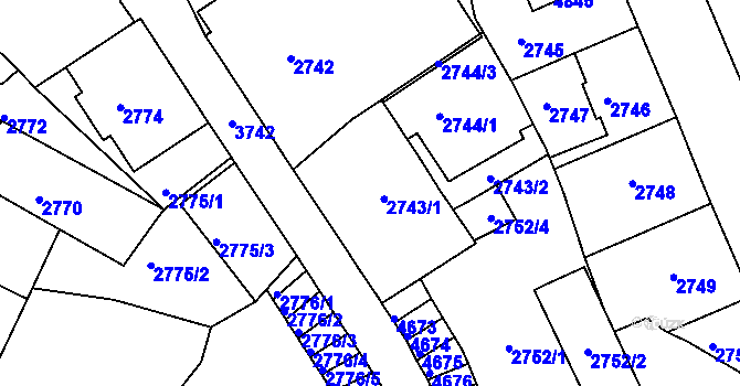 Parcela st. 2743/1 v KÚ Kutná Hora, Katastrální mapa