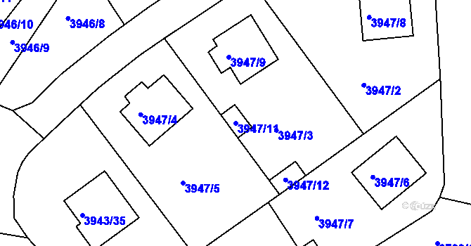 Parcela st. 3947/11 v KÚ Kutná Hora, Katastrální mapa