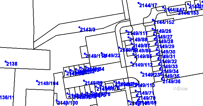 Parcela st. 2149/22 v KÚ Kutná Hora, Katastrální mapa