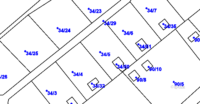 Parcela st. 34/5 v KÚ Poličany, Katastrální mapa
