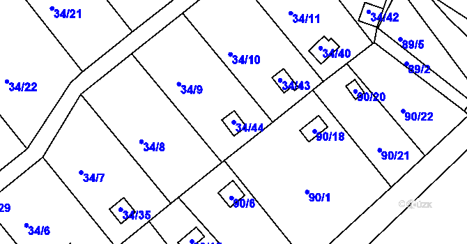 Parcela st. 34/44 v KÚ Poličany, Katastrální mapa