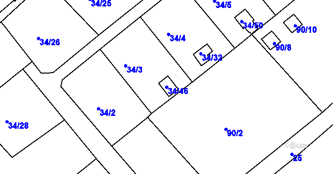 Parcela st. 34/46 v KÚ Poličany, Katastrální mapa