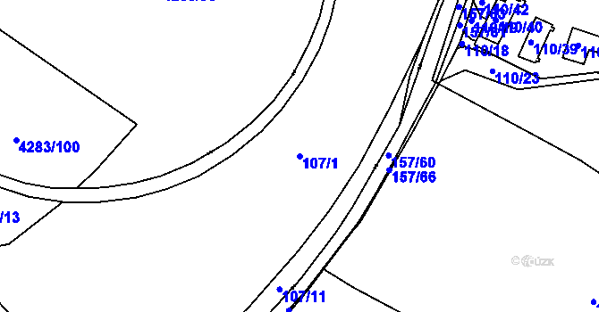 Parcela st. 107/1 v KÚ Poličany, Katastrální mapa