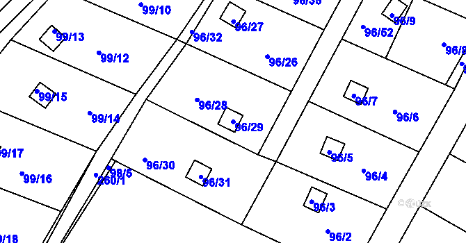 Parcela st. 96/29 v KÚ Perštejnec, Katastrální mapa