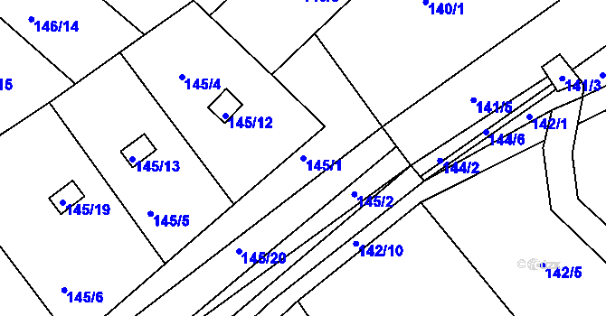 Parcela st. 145/1 v KÚ Perštejnec, Katastrální mapa