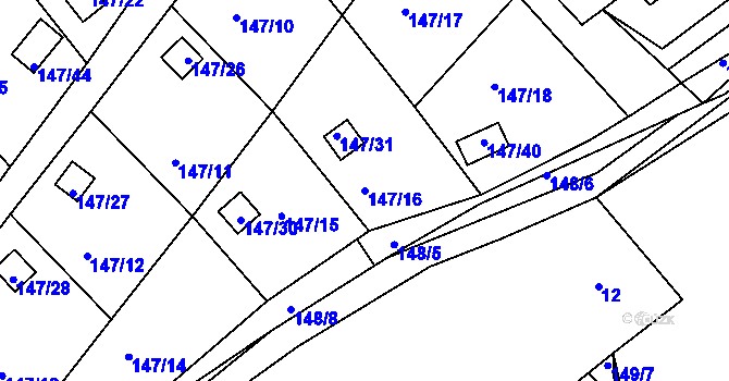 Parcela st. 147/16 v KÚ Perštejnec, Katastrální mapa