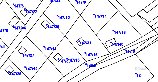 Parcela st. 147/31 v KÚ Perštejnec, Katastrální mapa