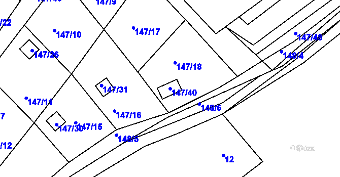Parcela st. 147/40 v KÚ Perštejnec, Katastrální mapa