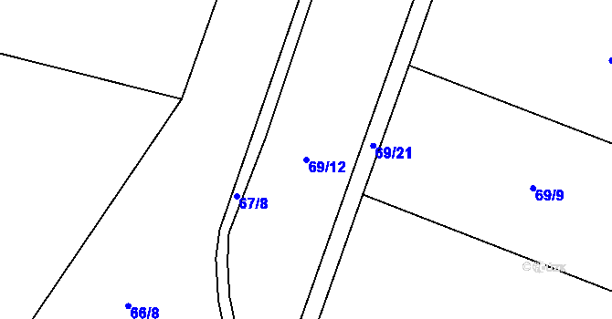 Parcela st. 69/12 v KÚ Perštejnec, Katastrální mapa