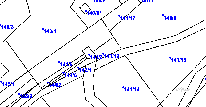Parcela st. 141/12 v KÚ Perštejnec, Katastrální mapa