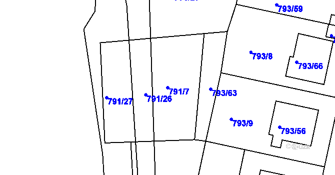 Parcela st. 791/7 v KÚ Sedlec u Kutné Hory, Katastrální mapa