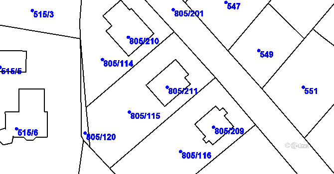 Parcela st. 805/211 v KÚ Sedlec u Kutné Hory, Katastrální mapa