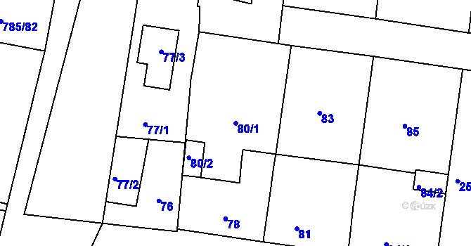 Parcela st. 80/1 v KÚ Sedlec u Kutné Hory, Katastrální mapa
