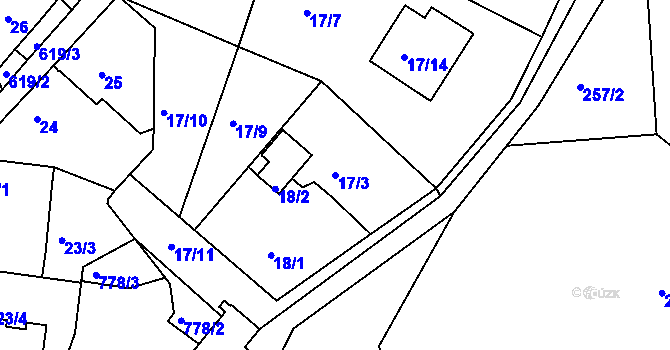 Parcela st. 17/3 v KÚ Kaňk, Katastrální mapa