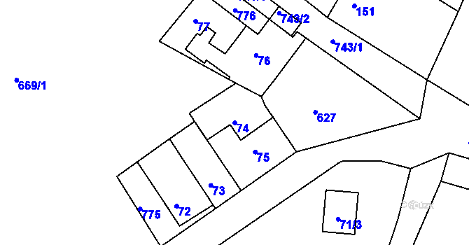 Parcela st. 74 v KÚ Kaňk, Katastrální mapa