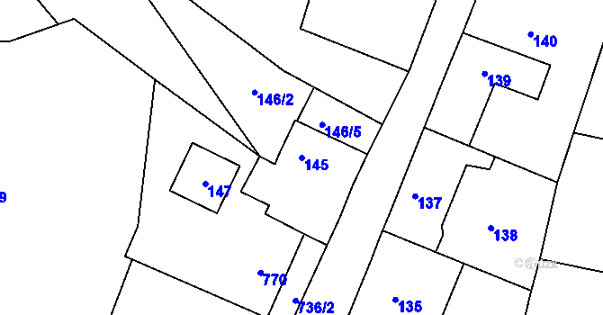 Parcela st. 145 v KÚ Kaňk, Katastrální mapa