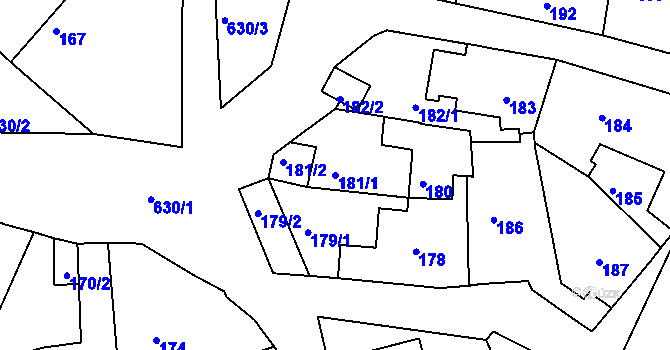 Parcela st. 181/1 v KÚ Kaňk, Katastrální mapa