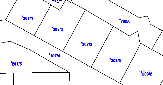 Parcela st. 207/3 v KÚ Kaňk, Katastrální mapa