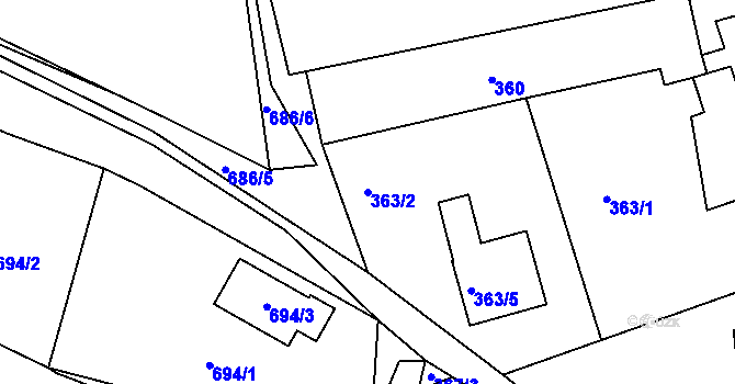 Parcela st. 363/2 v KÚ Kaňk, Katastrální mapa