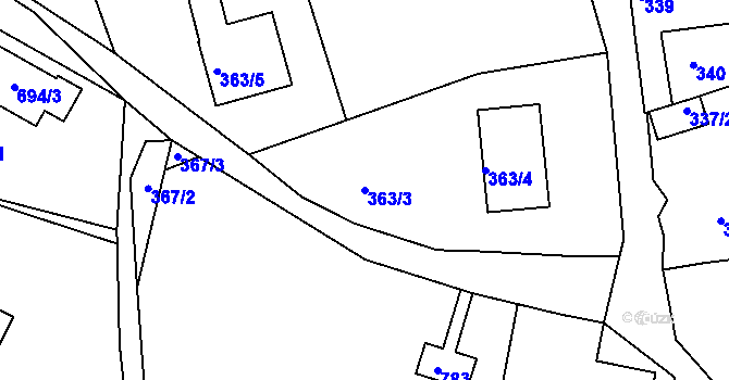Parcela st. 363/3 v KÚ Kaňk, Katastrální mapa