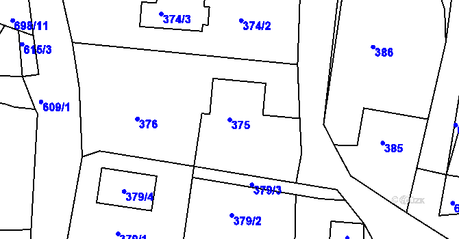Parcela st. 375 v KÚ Kaňk, Katastrální mapa