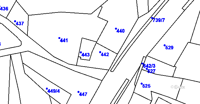 Parcela st. 442 v KÚ Kaňk, Katastrální mapa