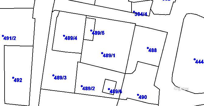 Parcela st. 489/1 v KÚ Kaňk, Katastrální mapa