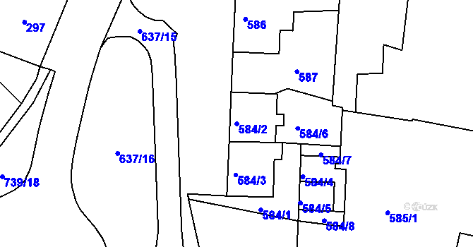 Parcela st. 584/2 v KÚ Kaňk, Katastrální mapa
