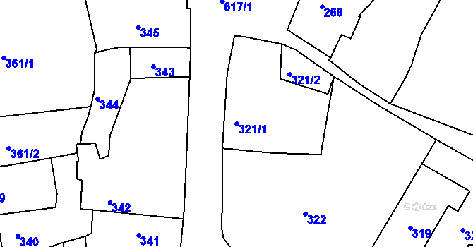 Parcela st. 321/1 v KÚ Kaňk, Katastrální mapa
