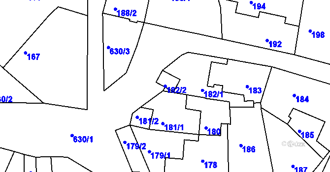 Parcela st. 182/2 v KÚ Kaňk, Katastrální mapa