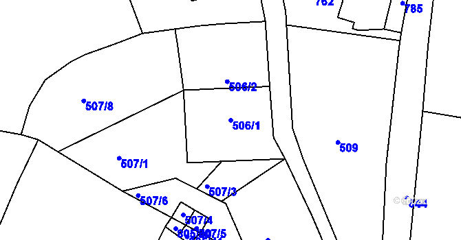 Parcela st. 506/1 v KÚ Kaňk, Katastrální mapa